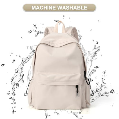 Beige School Backpack for Girls Water Resistant High School Book Bag Simple Backpack for Teens Boys Girls, Lightweight Middle School Back Pack Daypack - color: Beige