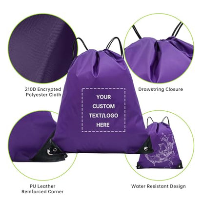 JEOHLORY pack of 50 Custom Bags With Your Logo,Drawstring Backpacks Bulk String Bag,Great for Travelling, Gym and for Everyday Use (Custom Purple) - color: Custom Purple