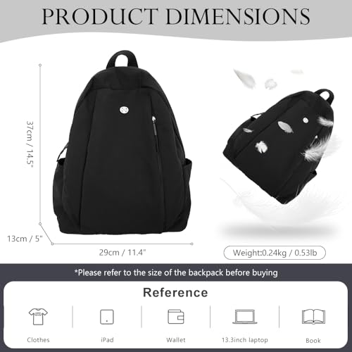 Nylon Backpack for Women Men, Waterproof Travel Backpack Purse Casual Daypack, Gym School Backpack for Daily Cycling (Black) - color: Black