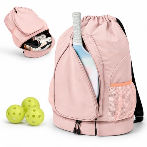 Pickleball Backpack for Women, Fit 2 to 4 Paddles, Pickleball Backpack with Shoe Compartment, Pickle Bag as Gifts for Beginner, Large Capacity Pickle Ball Bag with Paddle Cover Pocket - color: Pink