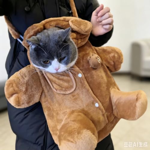 Cat Puppy Costume Plush Outing Backpack Cute Bear Bee Design Anti-Escape Bag for Kitten Cat Small Dog (Bear,Small) - color: bear, size: Small