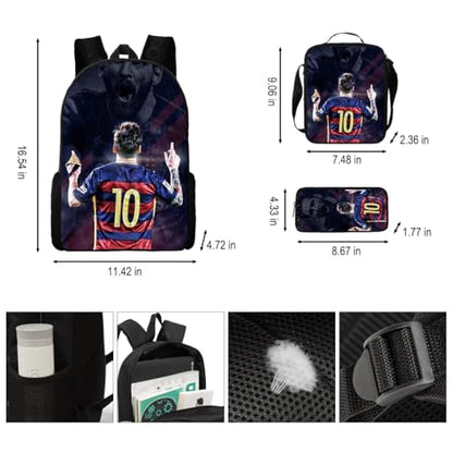 3 in 1 Soccer Star Print Backpack 17'' Large-Capacity Set 17'' Large-Capacity Set With a Fashionable and Personalized Style is Exquisitely Designed and Widely Applicable, Making it an Ideal Choice