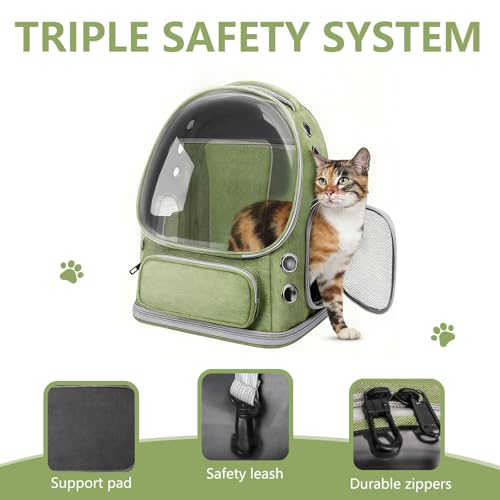 Expandable Cat Backpack Carrier, Breathable Cat Bubble Backpack for Kitty & Small Dog up to 18lbs, Large Space Cat Carrier Backpack, Foldable Airline Approved Carrier for Travel (Green) - color: Expandable Green