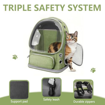 Expandable Cat Backpack Carrier, Breathable Cat Bubble Backpack for Kitty & Small Dog up to 18lbs, Large Space Cat Carrier Backpack, Foldable Airline Approved Carrier for Travel (Green) - color: Expandable Green