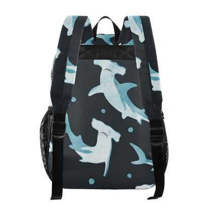 Watercolor Hammerhead Shark Clear Backpack, PVC Transparent School Backpack Lightweight Student Book Bags Capacity Clear Bag - color: Navy Blue