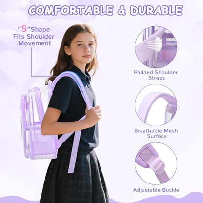Clear Backpack, Heavy Duty Thick TPU Clear Bookbag, Transparent Bookbag Stadium Events, See Through Large Ergonomic Backpack for School Kids Girls Women Travel Security College Concert, Purple - color: Purple