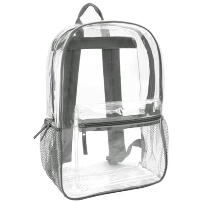 Trail maker Clear Backpack Heavy Duty with Padded Straps, Side Pockets for Kids, Boys, Girls, School, Stadium Approved Events - color: Gray