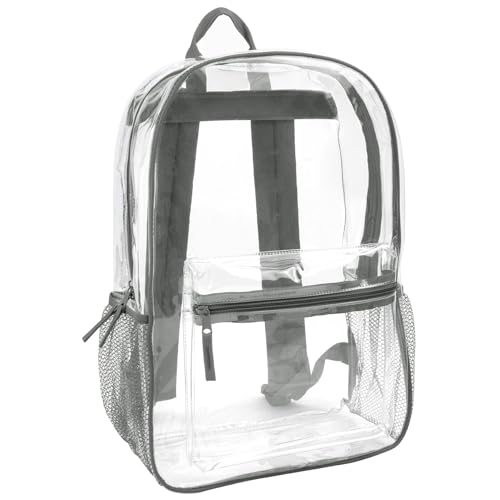 Trail maker Clear Backpack Heavy Duty with Padded Straps, Side Pockets for Kids, Boys, Girls, School, Stadium Approved Events - color: Gray