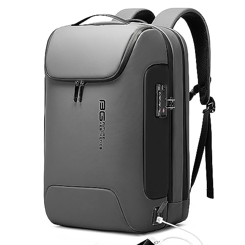 BANGE Anti-Theft Backpack with USB Charging Port for Men, 17.3 Inch Business Laptop Backpack, TSA Approved Lock & Waterproof Zippers, Large Travel Computer Bag - color: Grey, size: lock and usb