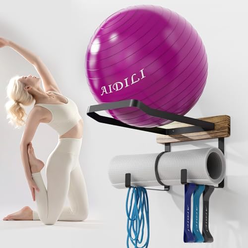 for BABYGO/THERABAND/Trideer Birthing Ball & Exercise Yoga Wall Mount Ball Holder, Heavy Duty Pilates Circles Holder, Yoga Mat Holder, Stability Medicine Ball Storage Rack for Women