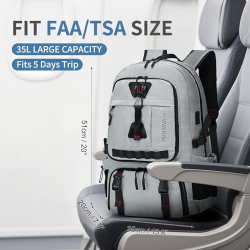 Travel Backpack 35L TSA Approved Carry on Backpack with Shoe Compartment & Wet/Dry Separation,Laptop Bag Fits 18.4 Inch Computer, Water Resistant Backpack for Men Women, Light Grey - color: Standard Light Grey