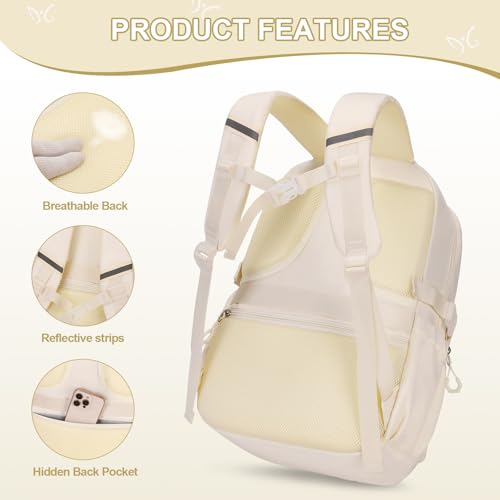 DIGOBAY 3PCS Girls Backpack for School, Kids Backpack for Girls with Lunch Bag Pencil Case, Kids Bookbag Teen Girl Backpacks for Elementary Middle High College School (White) - color: Beige