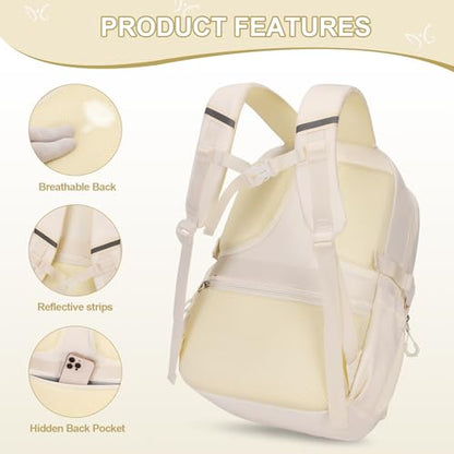 DIGOBAY 3PCS Girls Backpack for School, Kids Backpack for Girls with Lunch Bag Pencil Case, Kids Bookbag Teen Girl Backpacks for Elementary Middle High College School (White) - color: Beige