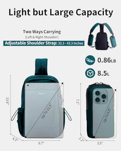 ECOHUB Anti-Theft Crossbody Bag Men Women, RFID Blocking Lightweight Sling Backpack Eco-Friendly with 9 Pockets Sturdy SBS Zippers Water Resistant for Travel Work Hiking Outdoor, Turquoise - color: Turquoise