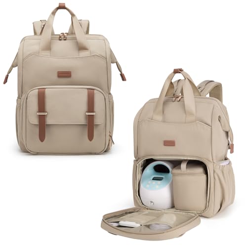 mommore Diaper Bag Backpack, Breast Pump Backpack for Spectra S1,S2 Medela Pumping Backpack for Working Moms with 15.6 inch Laptop Sleeve, Champagne - color: Champagne