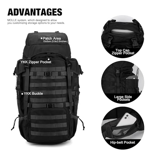 Mardingtop 70L Internal Frame Backpack for Hunting,Camping,Hiking Backpacking Backpack with Rain Cover - color: Black