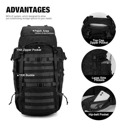 Mardingtop 70L Internal Frame Backpack for Hunting,Camping,Hiking Backpacking Backpack with Rain Cover - color: Black