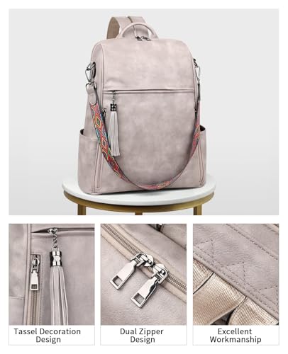FADEON Laptop Backpack Purse for Women Large Designer PU Leather Laptop Bag, Ladies Computer Shoulder Bags - color: Dark Gray Retro Style