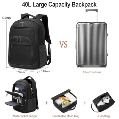 BOVIP Travel Backpack For Men Women,40L Carry On Backpack Flight Approved,TSA Personal Item Travel Bag Fits 17 Inch Laptop,Business Weekender Overnight Daypack Black - color: Black