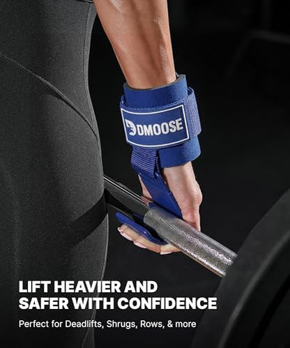 DMoose Fitness Weight Lifting Hooks (Pair) for Deadlifts, Pull Ups, Rows & Shrugs - Anti-Rip Nylon Strap Hand Grips with Thick Wrist Padding - Heavy Duty Wrist Straps for Weightlifting & Gym Workouts - color: All Blue