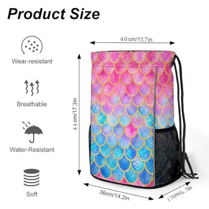 Mermaid Drawstring Backpack Gym Bag With Shoe Compartment String Bag Sport Beach Swimming Sackpack For Women Men - color: Mermaid