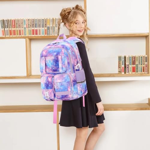 PIG PIG GIRL Backpack for Girls 3pcs Set Kids Backpack with Lunch Box Students Kawaii Book Bag for Elementary Primary Middle School Bags - Ita Backpack - Galaxy - color: Purple Galaxy