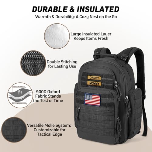 SHARKMOUTH Dad Diaper Bag Military - Large Baby Diaper Backpack with Changing Pad for Travel Camping Trips Park - Newborn Baby Shower Gifts Black - color: Black W/ Changing Pad