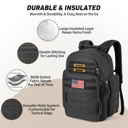 SHARKMOUTH Dad Diaper Bag Military - Large Baby Diaper Backpack with Changing Pad for Travel Camping Trips Park - Newborn Baby Shower Gifts Black - color: Black W/ Changing Pad