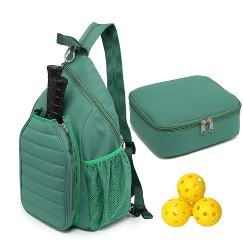 RAINBOW SMILE Sling Bag Crossbody Backpack for Pickleball Paddle Tennis Racketball Travel for Men and Women, with Ice Bag 2PS - color: Green