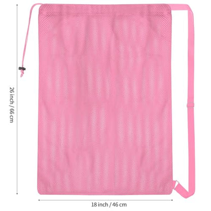 NATURAL STYLE 2 Packs Swim Bag Mesh Drawstring Backpack Oversized 18" x 26", Large Mesh Drawstring Backpack - color: Pink
