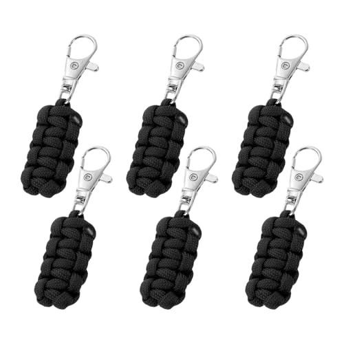 YELARXI Paracord Zipper Pull Polyester Zipper Pulls Replacement Woven Rope with Metal Clasp, 80 mm Length Fit for Backpacks Clothing Luggage Accessories - Cylinder (6 Pack, Black) - color: Black
