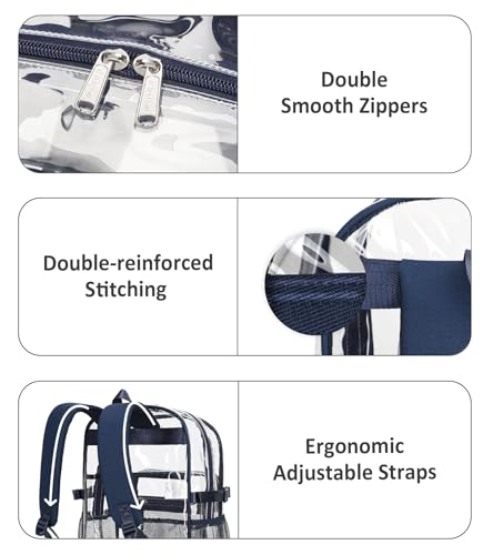 abshoo Big Heavy Duty Clear Backpack for School Girls Boys Transparent Bookbag for Middle High School (Navy) - color: Navy