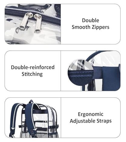 abshoo Big Heavy Duty Clear Backpack for School Girls Boys Transparent Bookbag for Middle High School (Navy) - color: Navy