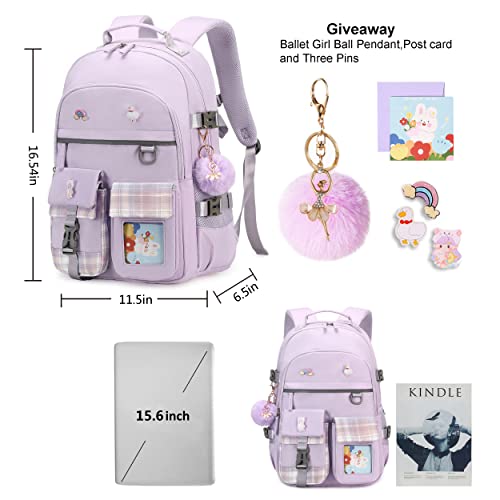 Backpack for Girls, 15.6 Inch Laptop School Bag Kids Kindergarten Elementary College Backpacks Large Bookbags for Teen Girl Women Students Casual Travel Daypacks (Purple) - color: Purple