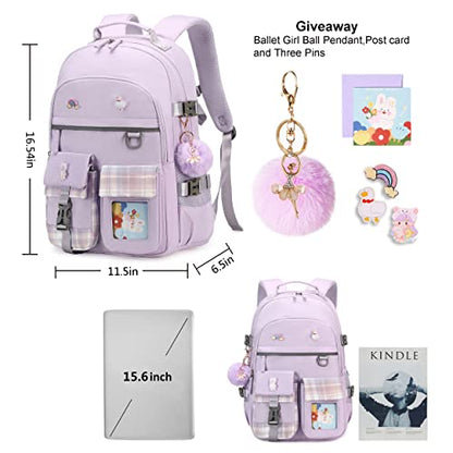 Backpack for Girls, 15.6 Inch Laptop School Bag Kids Kindergarten Elementary College Backpacks Large Bookbags for Teen Girl Women Students Casual Travel Daypacks (Purple) - color: Purple