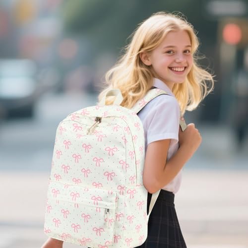 Bluboon School Backpack for Teen Girls Women Laptop Backpack College Bookbags Middle School Travel Work Commuter Back Pack - color: Pink Bow Beige