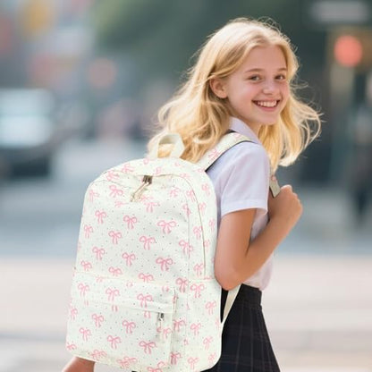 Bluboon School Backpack for Teen Girls Women Laptop Backpack College Bookbags Middle School Travel Work Commuter Back Pack - color: Pink Bow Beige