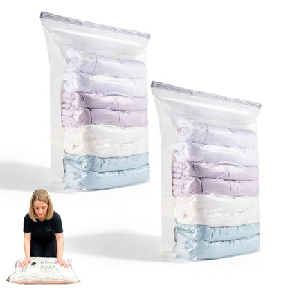 No‑Pump Vacuum Storage Bags, 2026 New Storage Compression Bags, Large Cube Vacuum Seal Bags, Heavy-Duty Press & Seal for Clothes, No Pump Needed (Large 2PCS) - color: Large 2PCS