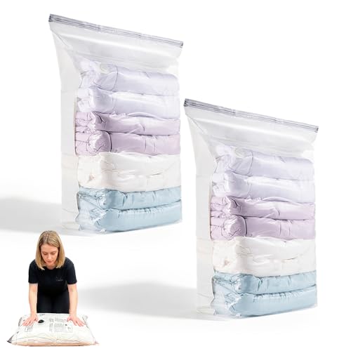 No‑Pump Vacuum Storage Bags, 2026 New Storage Compression Bags, Large Cube Vacuum Seal Bags, Heavy-Duty Press & Seal for Clothes, No Pump Needed (Large 2PCS) - color: Large 2PCS