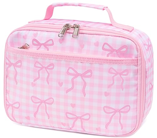 LEDAOU Lunch Box Kids Insulated Lunch Bag Girls Boys Toddler Reusable Lunchbox for School Picnic Hiking (Checkered-Pink Bow) - color: Checkered-Pink Bow