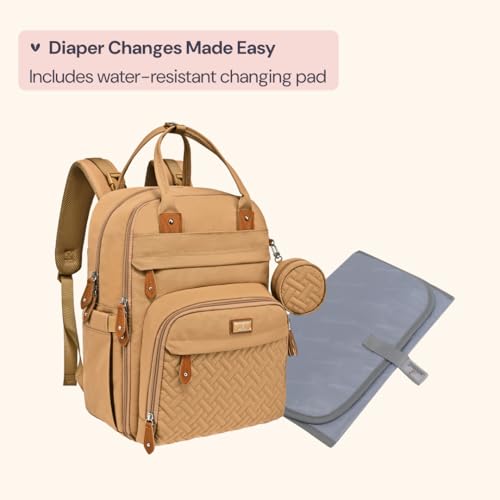 BabbleRoo Diaper Bag Backpack - Baby Essentials Travel Tote - Multi function Water Resistant Diaper Bag, Travel Essentials Baby Bag with Changing Pad, Stroller Straps & Pacifier Case - Unisex, Beige | Baby Essentials Travel Tote - color: Light Brown, size
