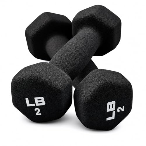 Neoprene Hexagon Dumbbells with Cast Ergo Handle (1 to 15lbs Pack of 1, 2, 4) | Durable Anti-Slip Exercise & Fitness Strength Training Free Weights for Home Gym | Black | For Men & Women - color: Black-2Lb pack of 2