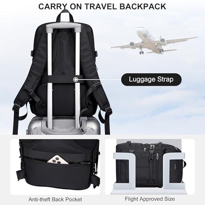 PIJUSHI Travel Backpack for Women Men Flight Aprroved Carry on Bag Large Casual Luggage Backpack Fit 16 inch Laptop(PE050 Black) - color: Black