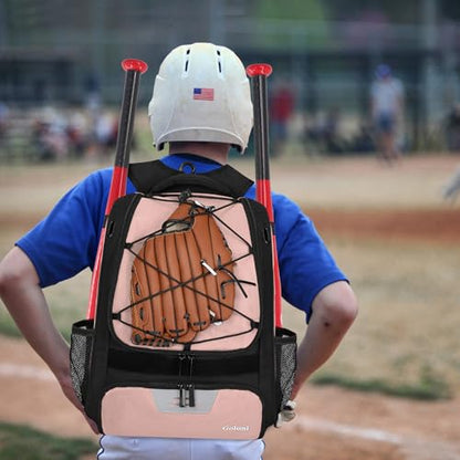 Goloni | Baseball Backpack,Baseball Bag for Adult,Softball Bat Bag with Shoes Compartment,Large Main Compartment for Helmet & accessories, Fence Hook - color: Pink