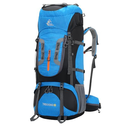 Bseash 80L Waterproof Hiking Camping Backpack with Rain Cover, Lightweight Outdoor Sport Travel Daypack for Climbing Touring (Blue) - color: Blue