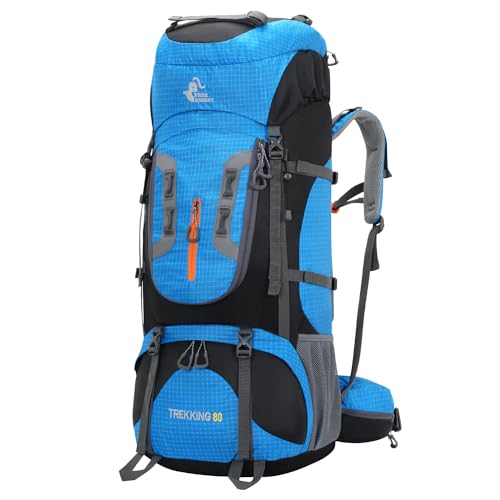 Bseash 80L Waterproof Hiking Camping Backpack with Rain Cover, Lightweight Outdoor Sport Travel Daypack for Climbing Touring (Blue) - color: Blue