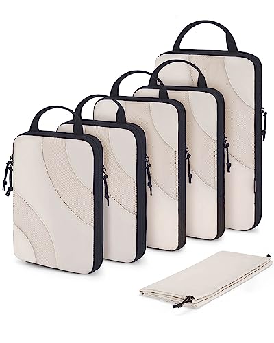 BAGSMART Compression Packing Cubes, 6 Set/4 Set/2 Set Travel Packing Cubes for Carry on Suitcases, Compression Suitcase Organizers Bag Set & Travel Cubes for Luggage, Lightweight Packing Organizers - color: 6pcs-White Opal, size: 6 Set