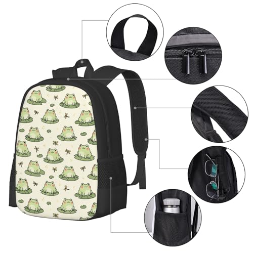 Casual Travel Rucksack Cute Frog Animal, Self-Standing, Mesh Side Pockets, for Cycling & Weekends - color: Design (408)