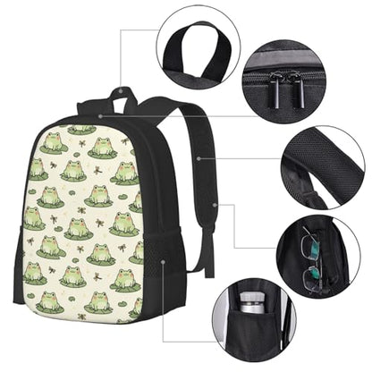 Casual Travel Rucksack Cute Frog Animal, Self-Standing, Mesh Side Pockets, for Cycling & Weekends - color: Design (408)