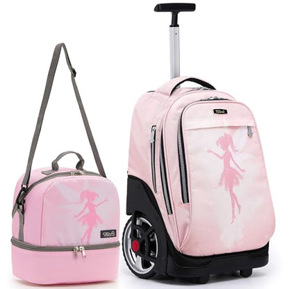 NEW TILAMI 19 Inch Rolling Backpack with Lunch Bag for Girls Boys Wheeled Laptop Backpack Durable Carry-on Bag School Travel, Flower Fairy - color: Pink Flower Fairy